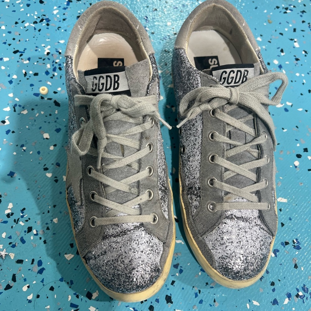 Golden Goose silver/white glitter RARE superstars